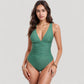 Ruched Front One Piece Swimsuit with Plunge Neckline and Figure-Enhancing Silhouette