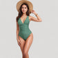 Ruched Front One Piece Swimsuit with Plunge Neckline and Figure-Enhancing Silhouette