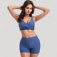 Twist Front Bikini Top and High Waist Swim Shorts Set with Supportive Wide Straps and Soft Stretch Fit