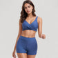 Twist Front Bikini Top and High Waist Swim Shorts Set with Supportive Wide Straps and Soft Stretch Fit