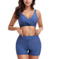 Twist Front Bikini Top and High Waist Swim Shorts Set with Supportive Wide Straps and Soft Stretch Fit
