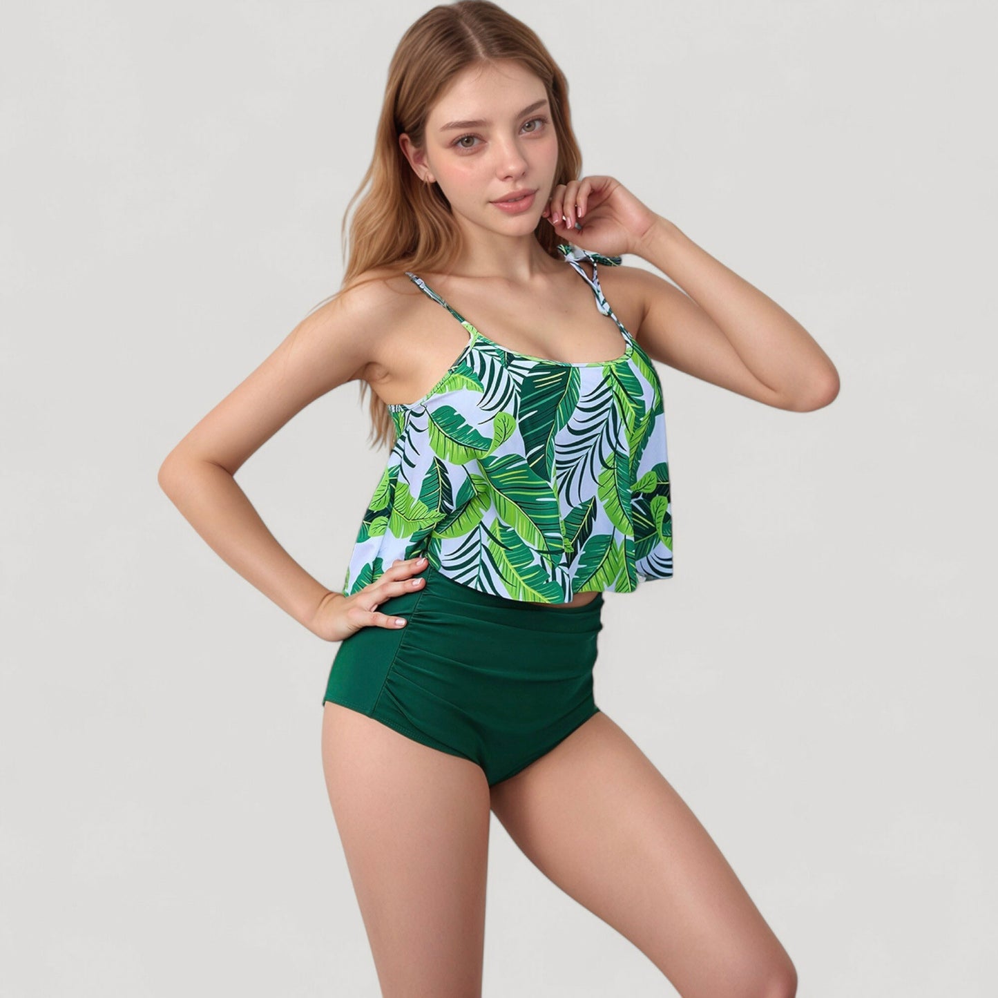 Tankini Swimsuit with Loose Flowy Top and Tropical High Waist Bottom for Comfortable and Stylish Beachwear