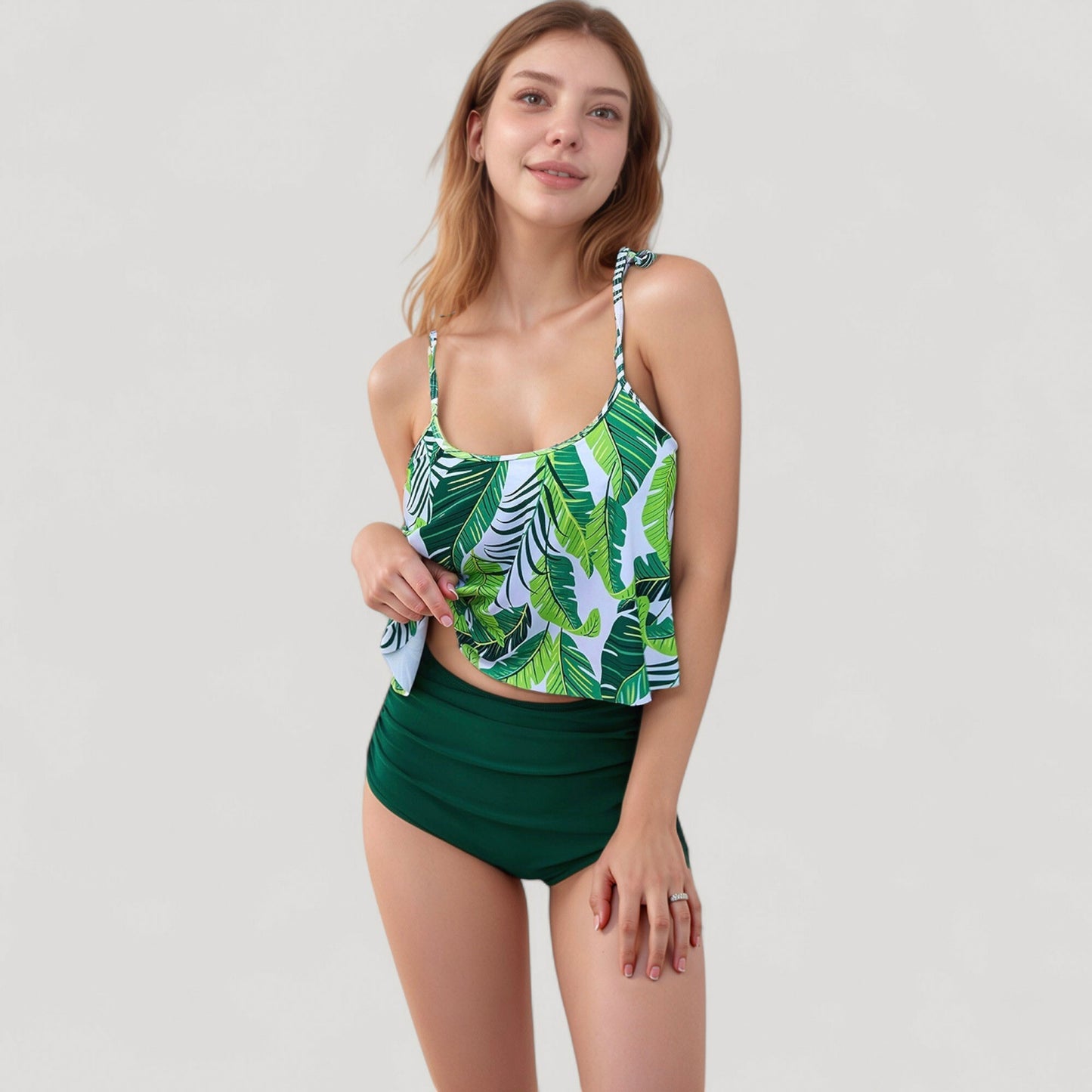 Tankini Swimsuit with Loose Flowy Top and Tropical High Waist Bottom for Comfortable and Stylish Beachwear