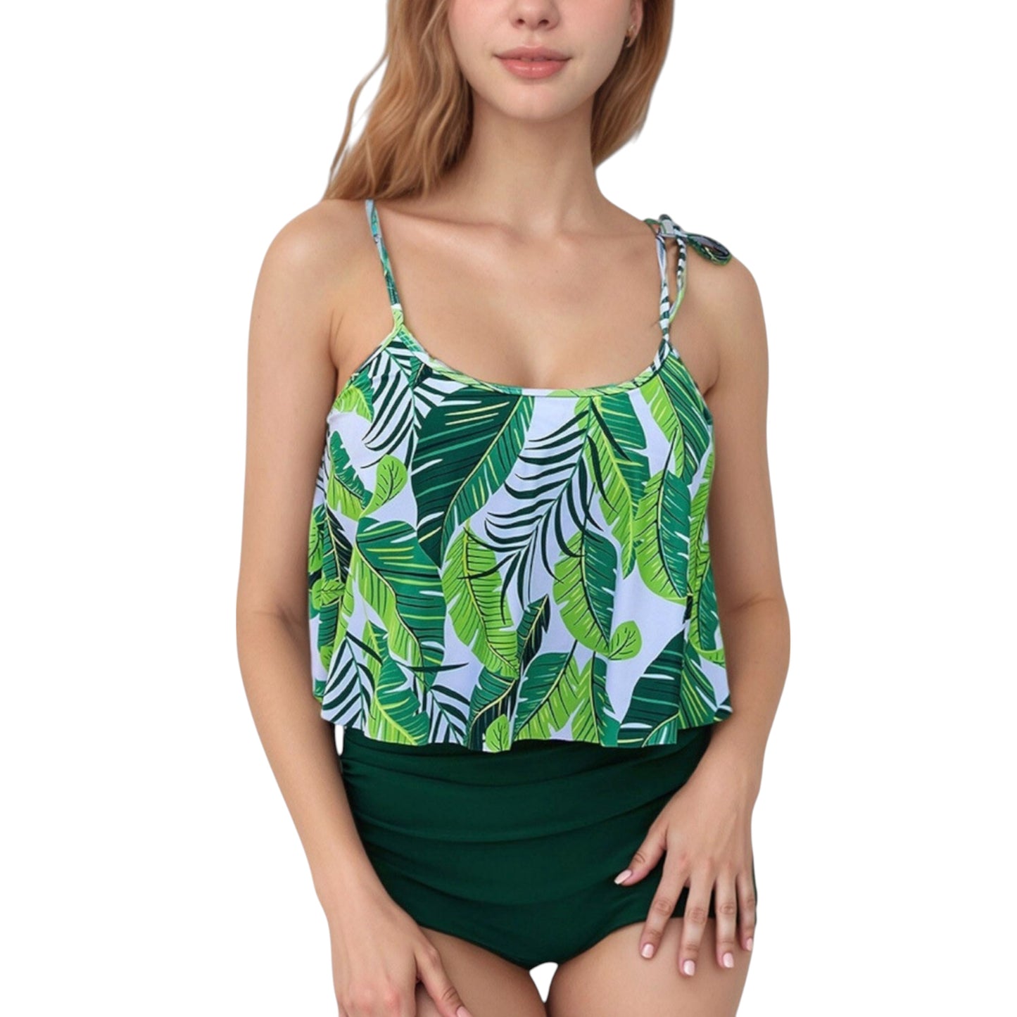 Tankini Swimsuit with Loose Flowy Top and Tropical High Waist Bottom for Comfortable and Stylish Beachwear