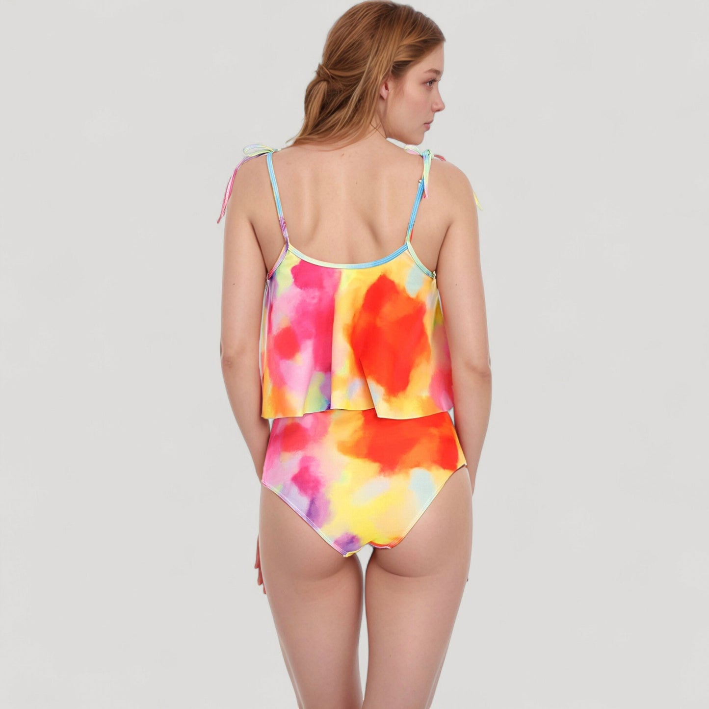 Tankini Swimsuit with Loose Flowy Top and Tropical High Waist Bottom for Comfortable and Stylish Beachwear