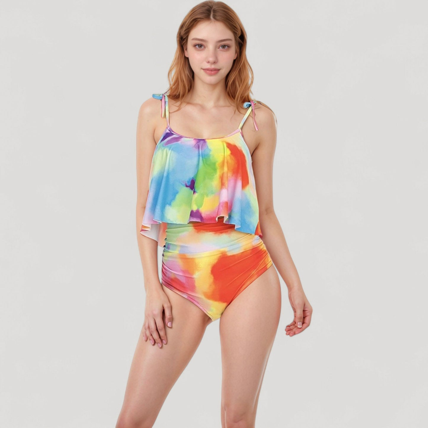 Tankini Swimsuit with Loose Flowy Top and Tropical High Waist Bottom for Comfortable and Stylish Beachwear