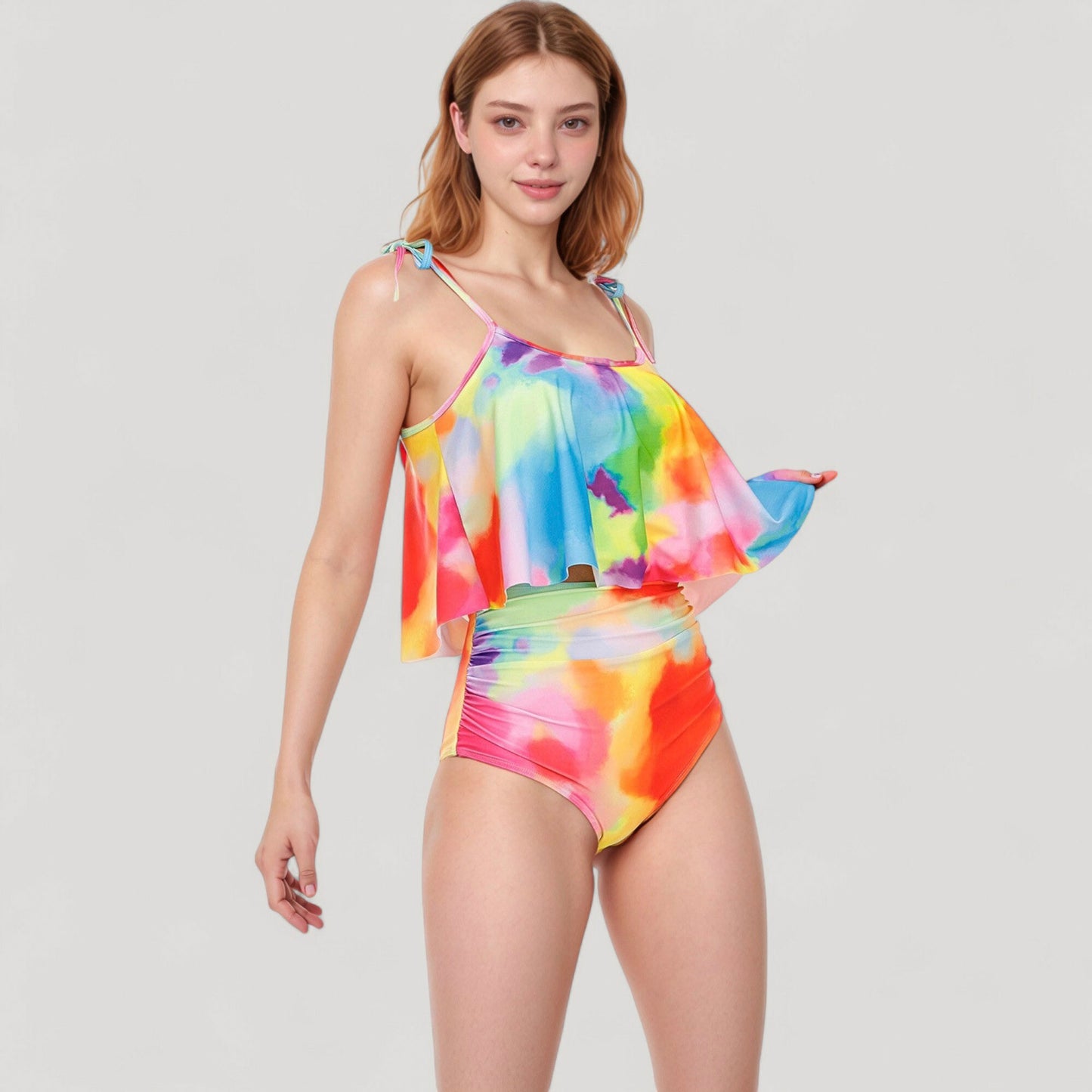 Tankini Swimsuit with Loose Flowy Top and Tropical High Waist Bottom for Comfortable and Stylish Beachwear