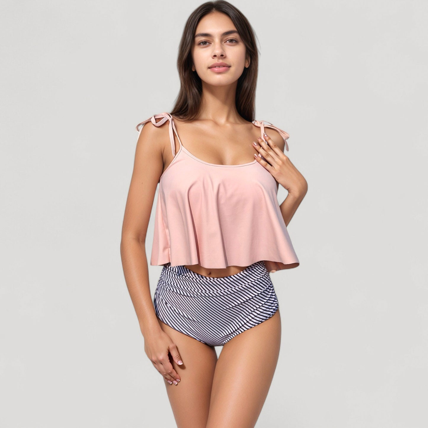 Tankini Swimsuit with Loose Flowy Top and Tropical High Waist Bottom for Comfortable and Stylish Beachwear