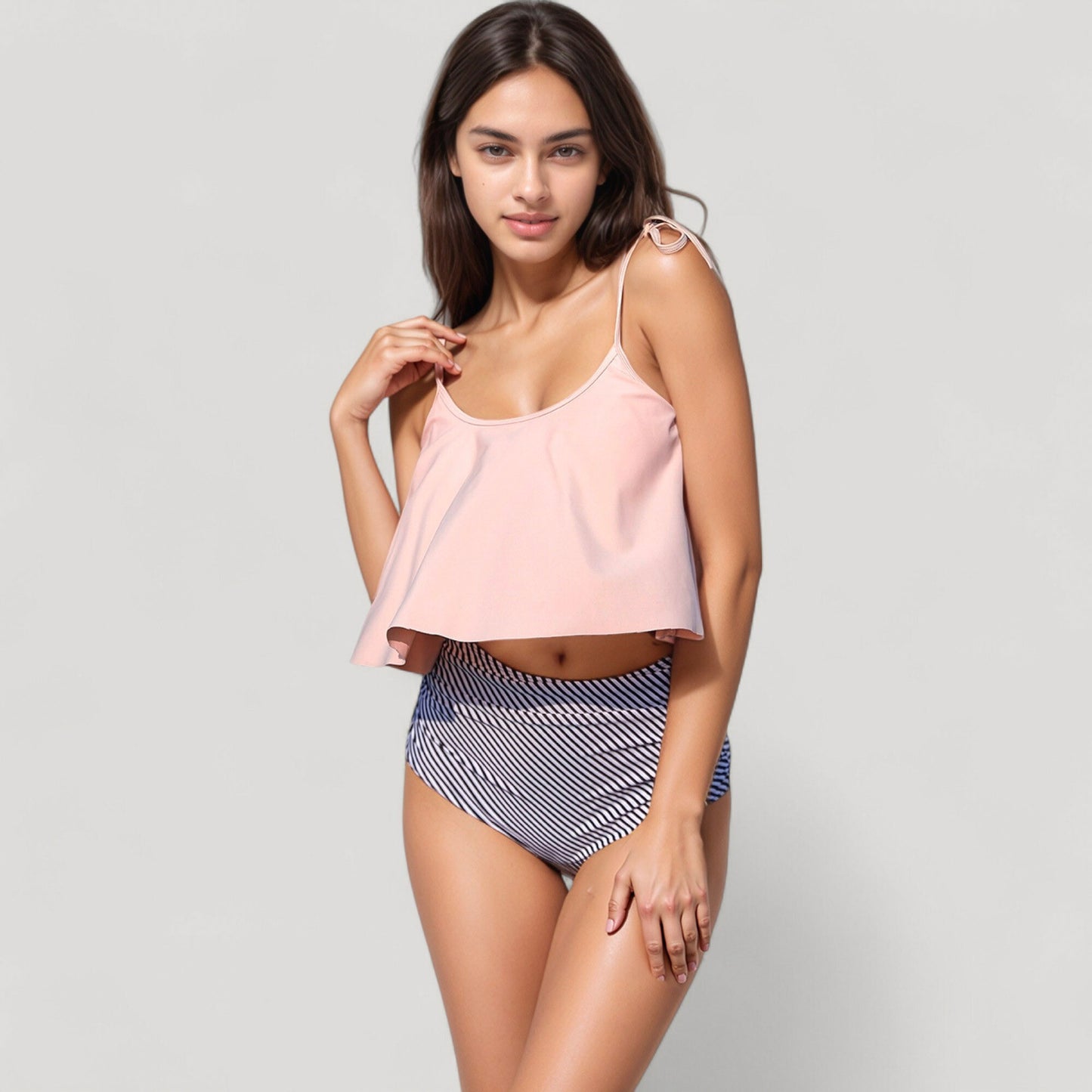 Tankini Swimsuit with Loose Flowy Top and Tropical High Waist Bottom for Comfortable and Stylish Beachwear