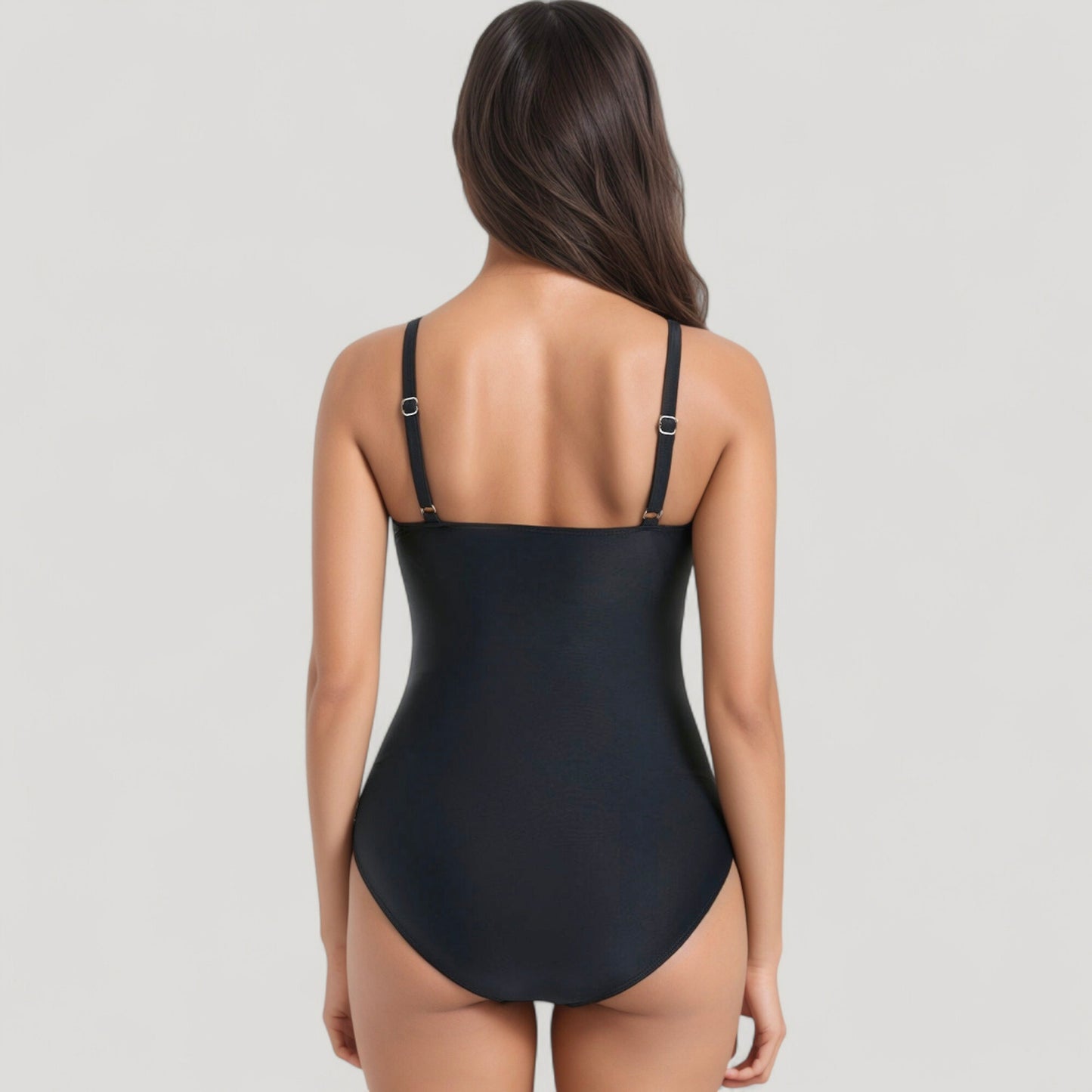 V-Neck One Piece Swimsuit with Front Tie Detail and Subtle Ruching