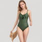 V-Neck One Piece Swimsuit with Front Tie Detail and Subtle Ruching