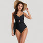 One Piece Swim Dress with Twist Front Bodice and Sheer Mesh Skirt Overlay