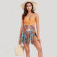 One Piece Swim Dress with Twist Front Bodice and Sheer Mesh Skirt Overlay