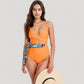 One Piece Swim Dress with Twist Front Bodice and Sheer Mesh Skirt Overlay