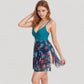 One Piece Swim Dress with Twist Front Bodice and Sheer Mesh Skirt Overlay