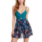 One Piece Swim Dress with Twist Front Bodice and Sheer Mesh Skirt Overlay