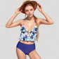 Halter Bikini Set with Ruffle Tank Style Top and High Waist Bottoms