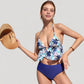 Halter Bikini Set with Ruffle Tank Style Top and High Waist Bottoms
