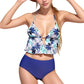 Halter Bikini Set with Ruffle Tank Style Top and High Waist Bottoms