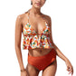 Halter Bikini Set with Ruffle Tank Style Top and High Waist Bottoms