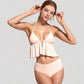 Halter Bikini Set with Ruffle Tank Style Top and High Waist Bottoms