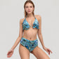Ruffle Trim Swirl Print Halter Bikini Set with High Waist Bottoms