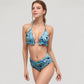 Ruffle Trim Swirl Print Halter Bikini Set with High Waist Bottoms