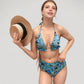 Ruffle Trim Swirl Print Halter Bikini Set with High Waist Bottoms