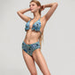 Ruffle Trim Swirl Print Halter Bikini Set with High Waist Bottoms
