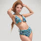 Ruffle Trim Swirl Print Halter Bikini Set with High Waist Bottoms