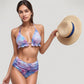 Ruffle Trim Swirl Print Halter Bikini Set with High Waist Bottoms