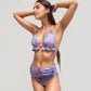 Ruffle Trim Swirl Print Halter Bikini Set with High Waist Bottoms