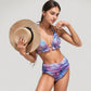 Ruffle Trim Swirl Print Halter Bikini Set with High Waist Bottoms