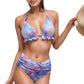 Ruffle Trim Swirl Print Halter Bikini Set with High Waist Bottoms