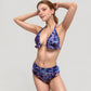 Ruffle Trim Swirl Print Halter Bikini Set with High Waist Bottoms