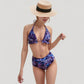 Ruffle Trim Swirl Print Halter Bikini Set with High Waist Bottoms