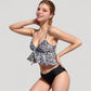 Ruffle Tankini Bikini Set with Tropical Leaf Print Bow Front Detail and Adjustable Straps for a Comfortable Fit