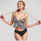 Ruffle Tankini Bikini Set with Tropical Leaf Print Bow Front Detail and Adjustable Straps for a Comfortable Fit