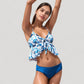 Ruffle Tankini Bikini Set with Tropical Leaf Print Bow Front Detail and Adjustable Straps for a Comfortable Fit