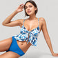 Ruffle Tankini Bikini Set with Tropical Leaf Print Bow Front Detail and Adjustable Straps for a Comfortable Fit