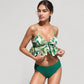 Ruffle Tankini Bikini Set with Tropical Leaf Print Bow Front Detail and Adjustable Straps for a Comfortable Fit