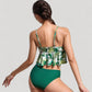 Ruffle Tankini Bikini Set with Tropical Leaf Print Bow Front Detail and Adjustable Straps for a Comfortable Fit