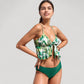 Ruffle Tankini Bikini Set with Tropical Leaf Print Bow Front Detail and Adjustable Straps for a Comfortable Fit