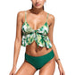 Ruffle Tankini Bikini Set with Tropical Leaf Print Bow Front Detail and Adjustable Straps for a Comfortable Fit