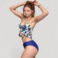 Ruffle Tankini Bikini Set with Tropical Leaf Print Bow Front Detail and Adjustable Straps for a Comfortable Fit