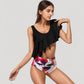 One Shoulder Ruffle Bikini Top with High Waist Abstract Print Bottom for a Bold and Flattering Swim Look