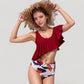 One Shoulder Ruffle Bikini Top with High Waist Abstract Print Bottom for a Bold and Flattering Swim Look