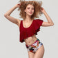 One Shoulder Ruffle Bikini Top with High Waist Abstract Print Bottom for a Bold and Flattering Swim Look