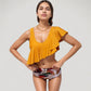 One Shoulder Ruffle Bikini Top with High Waist Abstract Print Bottom for a Bold and Flattering Swim Look