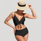 Adjustable Drawstring Bikini Top with High Waist Bottoms for a Sleek and Flattering Two-Piece Swim Set